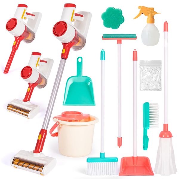 GKKBSJ Kids Cleaning Toy Set, Kids Vacuum That Really Works, with Broom and Dustpan Mop Set for Toddlers 1-2-3-4-5-6, Toddler Vacuum Cleaner, Pretend Play Toys, Play Cleaning Supplies, Baby Vacuum