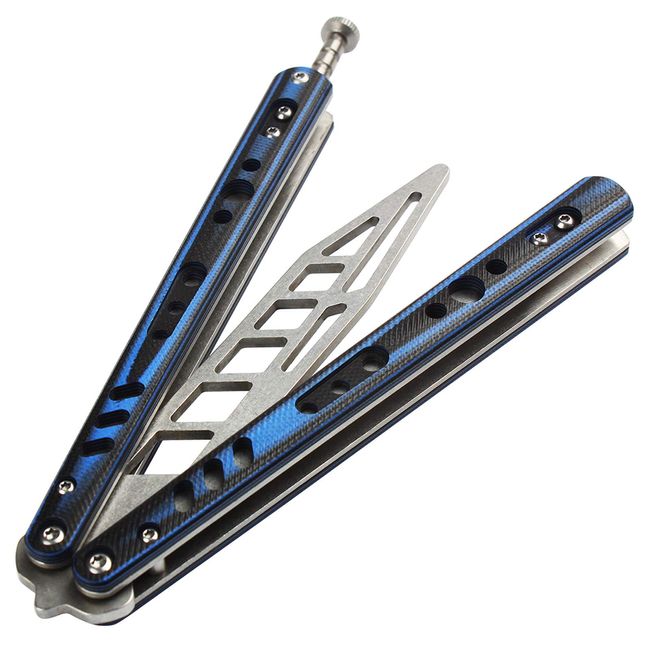 Practice Butterfly Knife Bladeless Training Bladeless Folding G10 Handle Blue