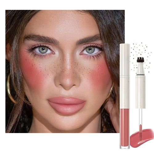 Freckle Blush Pen,2 in 1 Double-ended Waterproof Long Lasting Ultra-Blendable Quick Dry Chestnut Freckle Stamp Pencil and Rose Liquid Blush for Natural Face Makeup,Vegan & Cruelty -free