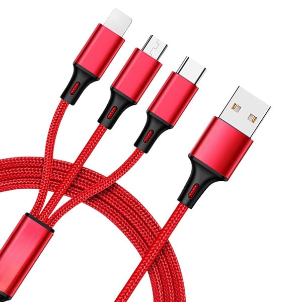 Multi Charger Cable,3in1 Charger Cable [1.2M] Multiple USB Cable Nylon Braided with Micro USB Type C Cable Connector for Android (Red)