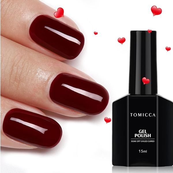 TOMICCA Burgundy Deep Red Nail Polish - 15ML Dark Red Wine Soak Off U V LED Nail Lamp Gel Polish for Professional Salon Long Lasting Easy to Apply