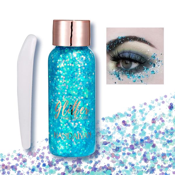 Body Glitter Gel, Sequins Glitter Chunky Liquid Eyeshadow Glitter, Cosmetic Glitter Face and Body Gel, Sparkling Festival Party Lotion Glitter for Face Body Eye Hair Makeup DIY Art (Light Blue)