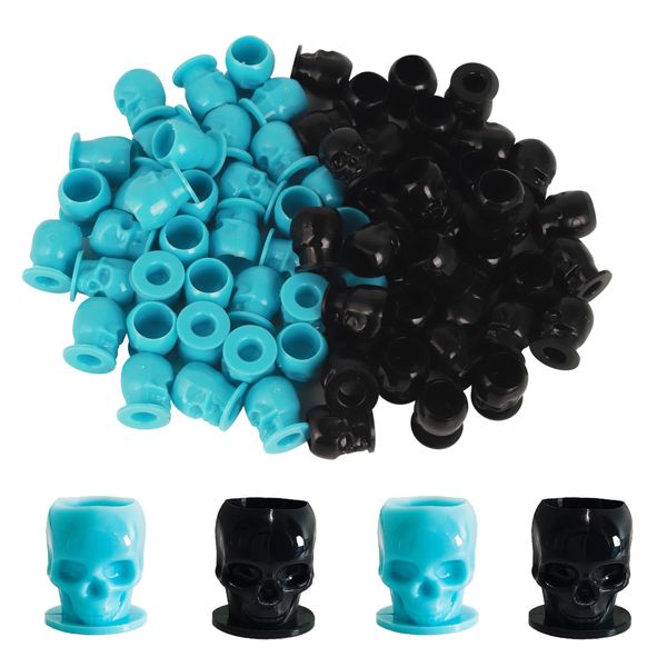 Tattoo Farbkappen Cups, Rayyl 400pcs Tattoo Ink Caps Cups 15mm Tattoo Tinte Tassen mit Stabiler Basis für Tattoo Zubehör (Schwarz und Blau)