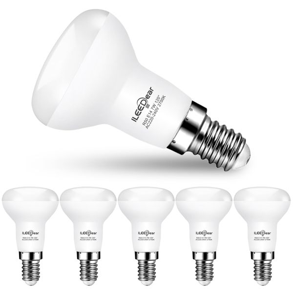 ILEEDear Reflector R50 E14 Light Bulb, 7W LED SpotLights, Screw in Light Bulb, 770LM, 2700K Warm White Small Edison Screw Energy Saving LED Bulbs, Bulbs for Ceiling Lights, Non-dimmable, Pack of 6