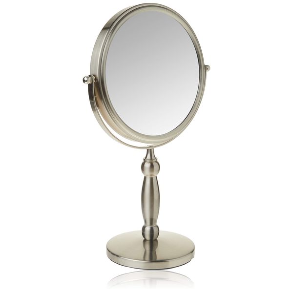 Floxite,Tabletop Mount Dual sided 1x and 15x Vanity Mirror, Brushed Nickel