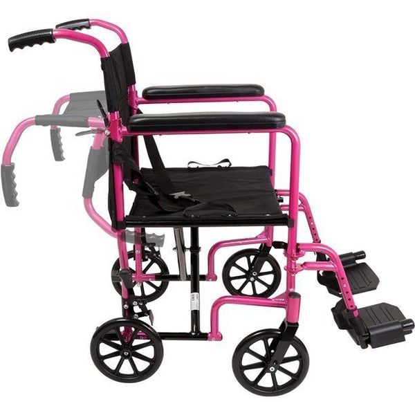 ProBasics Aluminum Transport Wheelchair With 19? Seat, Transport Chair, Pink