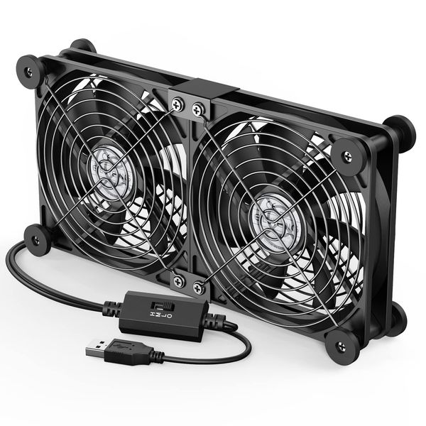 ELUTENG Computer Fan USB 120mm Dual Row 2 in 1 with 3 Adjustable Speed USB PC Fans 5V Electronics USB Cooling Fan with 8 Shock-Absorbing Feet for Cabinet/Router/PS5/Laptop/TV Box