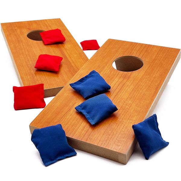 Super Fun Mini Kids Portable Cornhole Set. 2X 10.5" x 5.25" Boards with 4 Red and 4 Blue Double Lined Bags. Great Slumber Party, Sleepover or Birthday Party Game. Perfect Bag Toss Game for Your Child