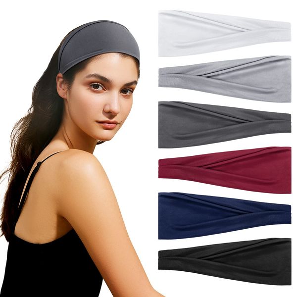 NONSTOP 6 Pack Fashion Headbands for Women Girls, Soft Fabric Hair Bands for Women's Hair. Elastic Sweat Bands Headbands Moisture Wicking Turban Headwrap for Workout Yoga Exercise Running Spa Makeup