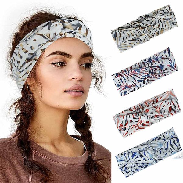 IYOU Boho Stirnbänder Blatt Kopftuch Sport Wide Head Wraps Running Twisted Haarbänder für Frauen und Mädchen (4 Stück)