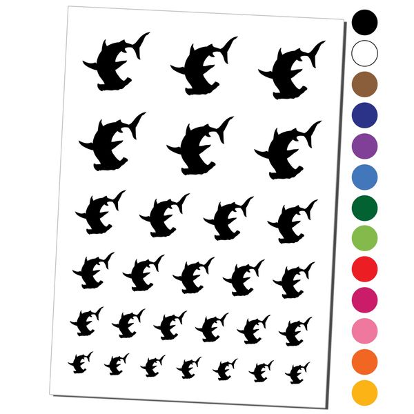 Hammerhead Shark Silhouette Temporary Tattoo Water Resistant Fake Body Art Set Collection - Black (One Sheet)