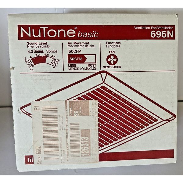 NUTONE 696N VENTILATION FAN 50 CFM 4.0 SONES NEW IN BOX