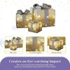 Marco Paul Christmas Set of 3 Snow Frosted Light Up Faux Gift Boxes Pre-Lit Warm White LED Parcels Battery Operated Festive Decoration Xmas Sparkly Gifts (Gold and Silver)