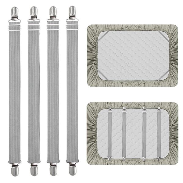 4Pcs Adjustable Bed Sheet Straps Clips, Elastic Mattress Sheet Fasteners Holder and Suspenders, Grippers to Hold Sheet, Mattress, Sofa, Couch, Table Cloth, Recliner Ironing Board Cover and More