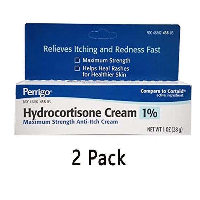 2x Perrigo Hydrocortisone 1% Cream Maximum Strength Fast Anti-Itch Rash Relief