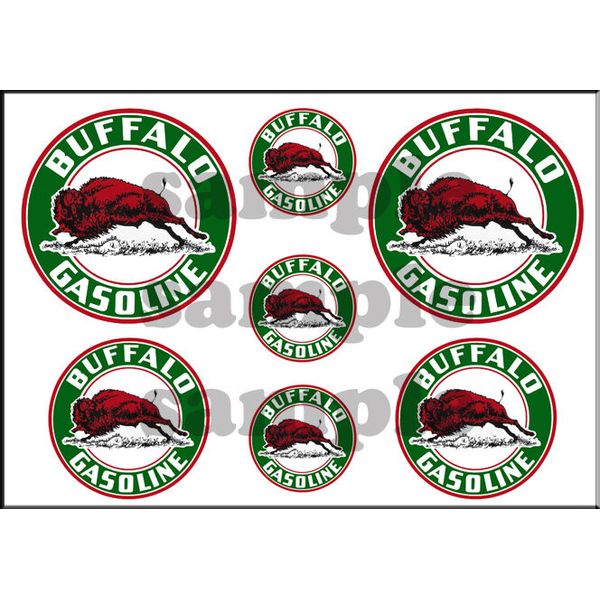 1 INCH 3/4 INCH 1/2 INCH BUFFALO GASOLINE WATERSLIDE DECAL SET