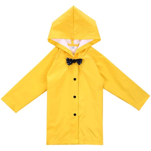 Flashing boy Age 2-10 Years Kids Hooded Button Down Long Jacket Bow Rainwear Lightweight Raincoat (Yellow, Age2-3years)