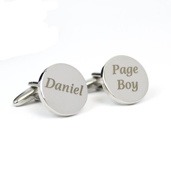 Custom Personalised Round Page Boy Cufflinks with Presentation Box. Laser Engraved. Ideal Wedding Accessory.