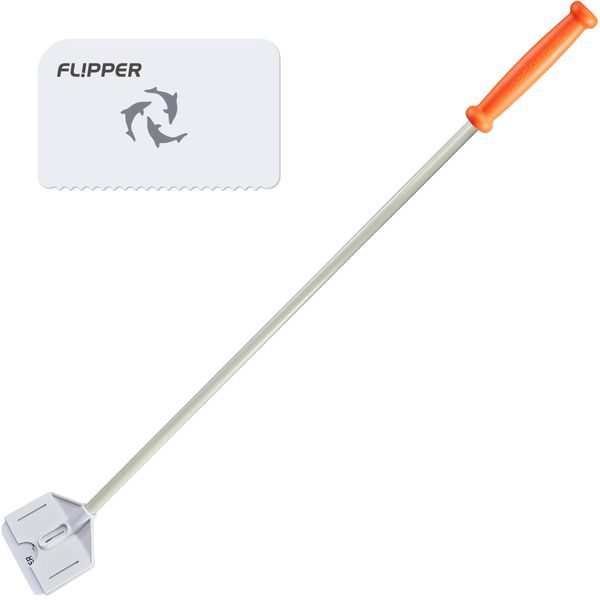 FL!PPER Flipper Platinum Aquarium Algae Scraper - Aquarium Glass Cleaner Tool with Serrated Blade - Algae Scraper for Glass Aquariums - Fish Tank Scraper for Glass and Acrylic Tanks - 28” Rigid Shaft