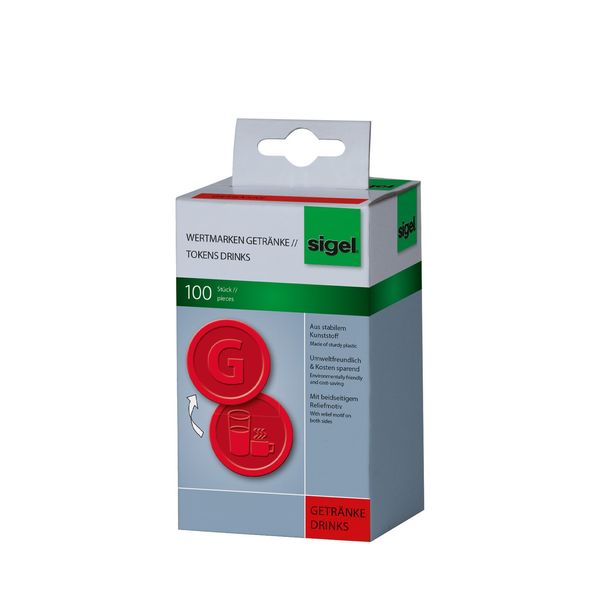 SIGEL WM006 Tokens Drinks, Ø 2.5 cm, 100 Pieces, Red