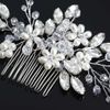 Unicra Bride Wedding Hair Comb Silver Flower Headpiece Combs Pearl Crystal Hair Accessories for Women and Girls