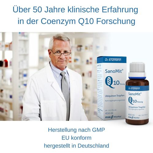 MSE Pharmaceuticals SanoWith Liquid Ubiquinon Kaneka Coenzyme Q10 (30 ml) Drops, High Dosage, Liposomal Vegan, Dr Enzmann