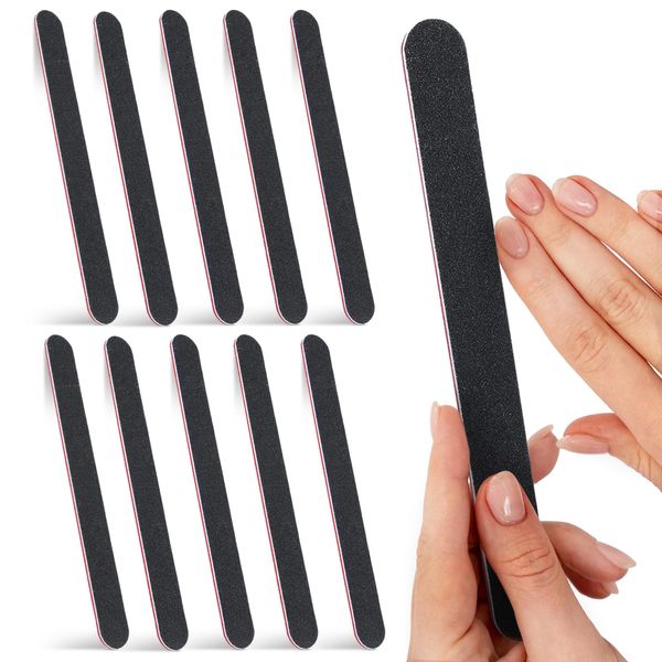 10Pcs Nail Files for Natural Nails - Nail Files 100/180 Grit Emery Boards for Nails Professional Nail File and Buffer Set - Professional Nail Files for Gel Nails Black Nails Buffer Nail File Set