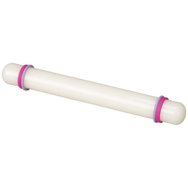 AKORD 23 cm/9'' Non-Stick Sugarcraft Fondant Rolling Pin with Guide Rings, White, 23 x 3 x 3 cm