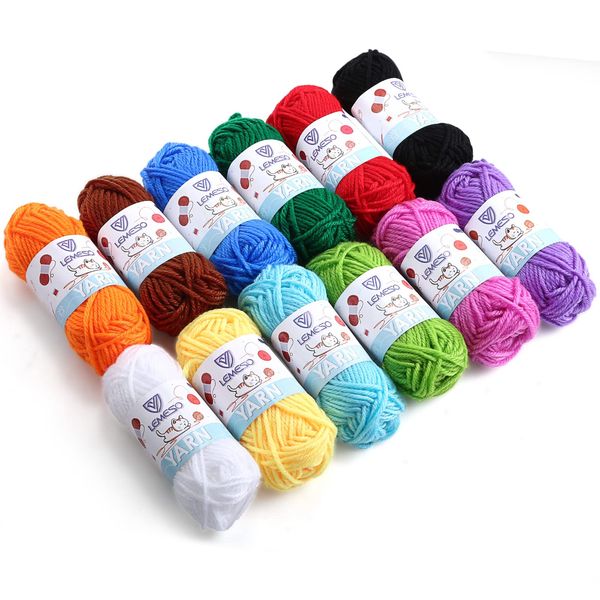 LEMESO 12 Skeins Mini Yarn, 12 Colors 100% Acrylic Mini Knitting Yarn, Great for Knitting Crochet Crafts