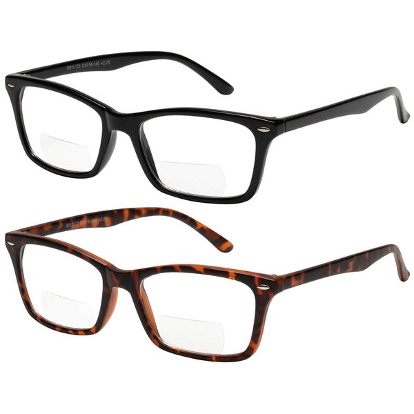 Bifocal Reading Glasses 2 Pack Fashion Comfort Quality Bifocal Readers for Men and Women +2.5