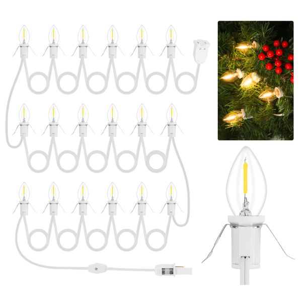 1Pack Accessory Cord with 18LED Light Bulbs and Outlet, Christmas Village Light 29.5FT String lights Cord 2Fuse C7/E12 Base Christmas Village Accessories for Halloween Christmas Village Houses