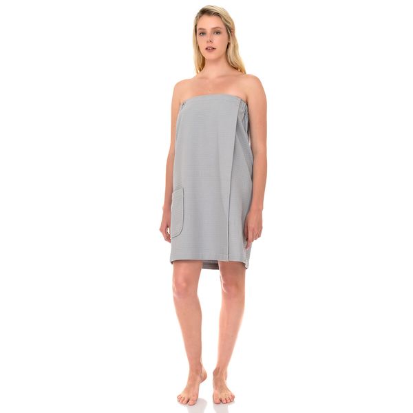 TowelSelections Women's Wrap, Shower and Bath Waffle Spa Towel Wrap Small/Medium Harbor Mist Gray