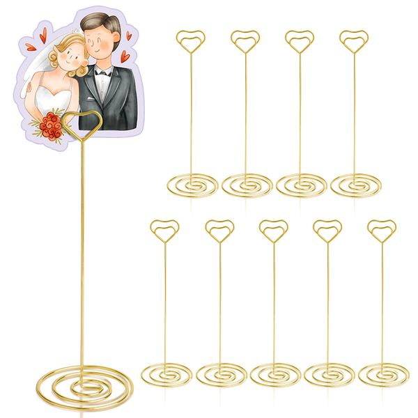 HomWanna Table Number Holders 10Pcs - 8.75 inch Heart Shaped Place Card Holder Tall Table Number Stands for Wedding Party Graduation Reception Restaurant Home Centerpiece Decoration Memo (Gold)