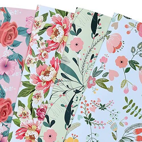 Floral Wrapping Paper Folded Sheets for Women Girls Baby, 12 Sheets Floral-c