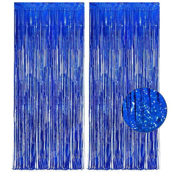 Dark Blue Tinsel Backdrop Curtain - GREATRIL Party Streamers Backdrop Foil Fringe Curtains for Birthday/Bachelorette/Bridal Shower/Wedding/Engagement Decorations - 1m x 2.5m - Pack of 2