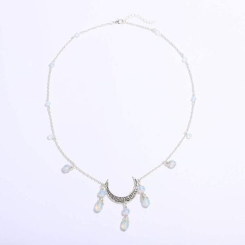 Aularso Vintage Head Chain Crescent Moon Forehead Chain White Crystal Headpieces Jewelry Halloween Hair Accessories for Women and Girls (Silver)