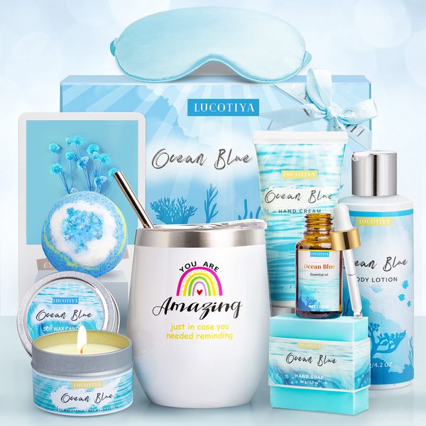 Birthday Gifts for Women, Ocean Scented Spa Gifts for Women 8 Luxury Self Care Gifts for Women, Gift Basket Care Package for Women Her Wife Mom Friends Female Bff