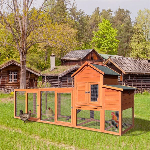 122" Large Wood Chicken Coop Hen House Pet Rabbit Hutch w/Nesting Box Backyard