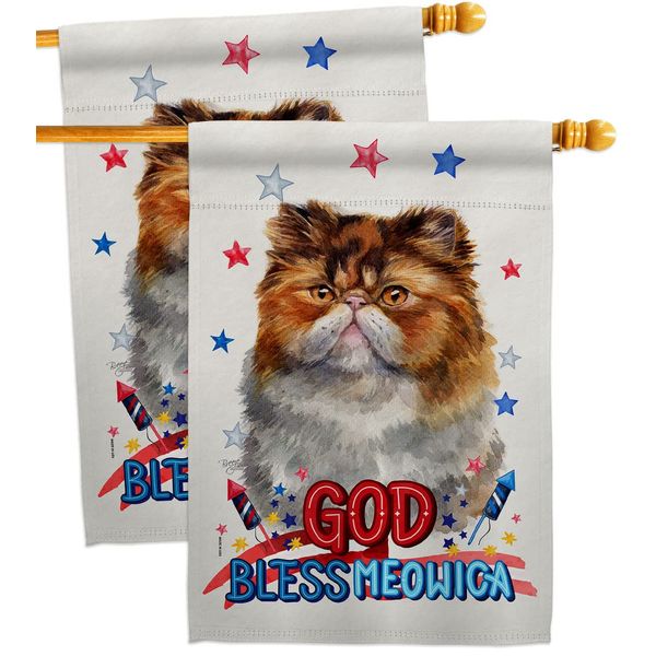 Breeze Decor Patriotic Persian House Flag 2 pcs Pack Cat Kitten Meow Spoiled Paw Fur Pet Nature Farm Animal Creature Decoration Banner Small Garden Yard Gift Double-Sided, Made in USA