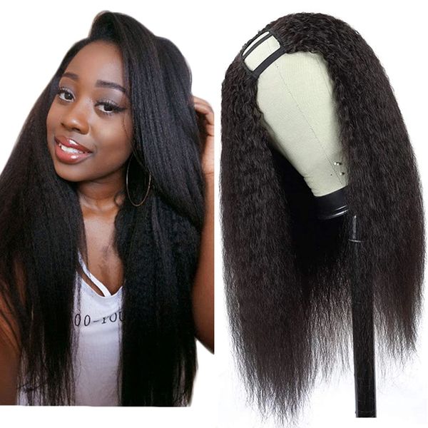 Aiokrtse Brazilian Virgin Hair U Part Wig Human Hair Wigs Kinky Straight Wig 16 inches Natural Color