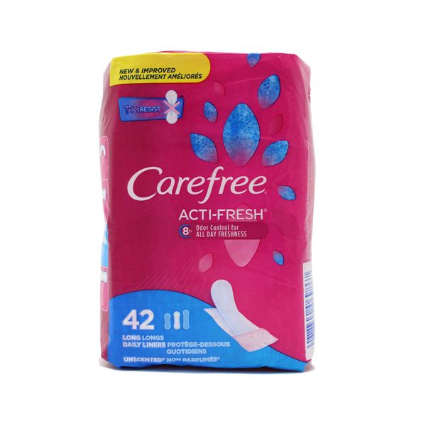 Carefree Acti-Fresh Body Shape Pantiliners Long To Go Unscented - 42 Liners, Pack of 3 (Packaging May Vary)