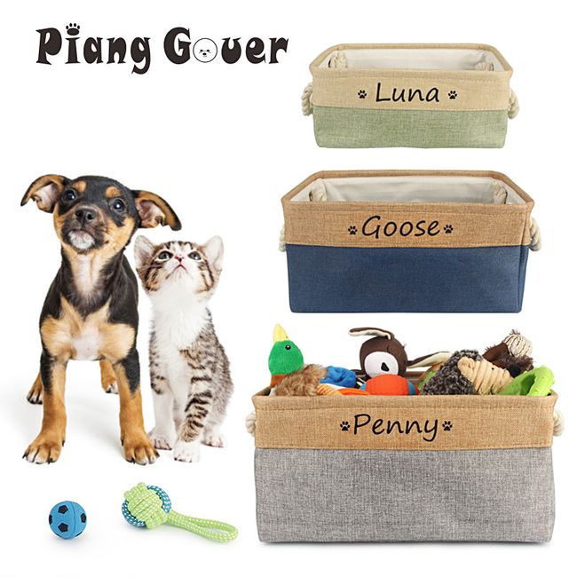 Personalized Dog Toy Basket Pet Storage Foldable Box Custom Name