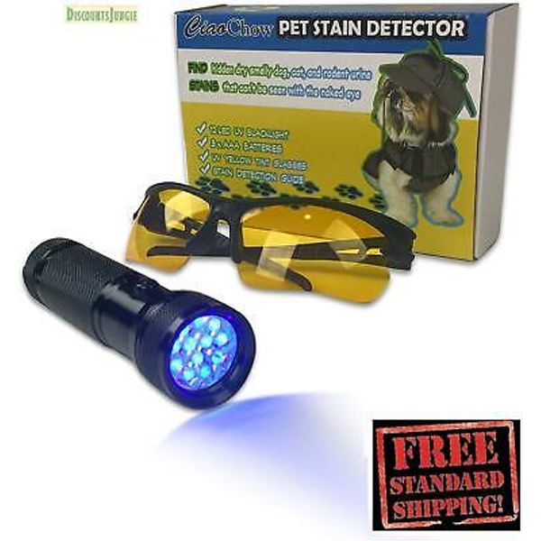 CIAO CHOW PET STAIN UV URINE DETECTOR BLACK LIGHT FLASHLIGHT/UV GLASSES