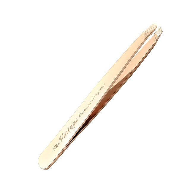 The Vintage Cosmetic Company Slanted Tweezers, Precision Shaping Stainless Steel Cosmetic Tweezers, Make Up Bag Accessory, Rose Gold Design