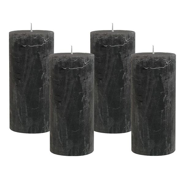 4 Rustic Stumpenkerzen Premium Kerze Anthrazit 7x15cm - 65 Std Brenndauer