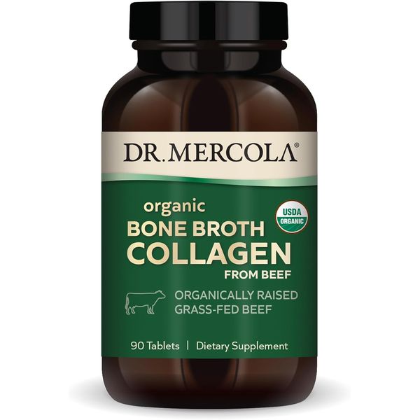 Organic Bone Broth Collagen, 30 Servings (90 Tablets), Organically Raised Gra...