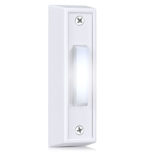 Lighted Doorbell Button, Wired Door Bell Push Button LED Door Chime, Wall Mounted Doorbell Switch Garage Doorbell Button (White, White Light)