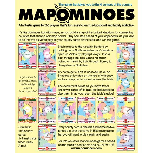Wild Card Games MAPOMINOES UK - Fun educational geography travel game about connecting counties in England, Scotland, Wales & Northern Ireland. Like dominoes with maps.,Black