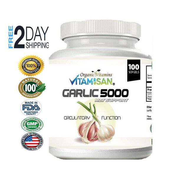 Organic Garlic Capsules - SOFGELS  - 100 Capsules SOFGELS 5000 ORGANIC VITAMINS