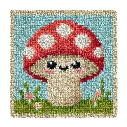 Numptain Latch Hook Kits for Kids,DIY Rug Crafts Mushroom Pattern Color Printed Canvas,Latch Hook Kits for Beginners Handmade Needlework Crafts Home Decoration,12"x12"
